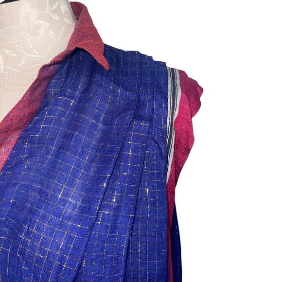 Indian Summer Vintage Womens Top Size M Blue Metallic Thread Embellished Tunic - Picture 3 of 8